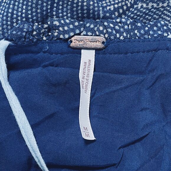 FREE PEOPLE Size M Seasons in the Sun Blouse Ocean Blue Ribbon Ties Coastal - Picture 9 of 10